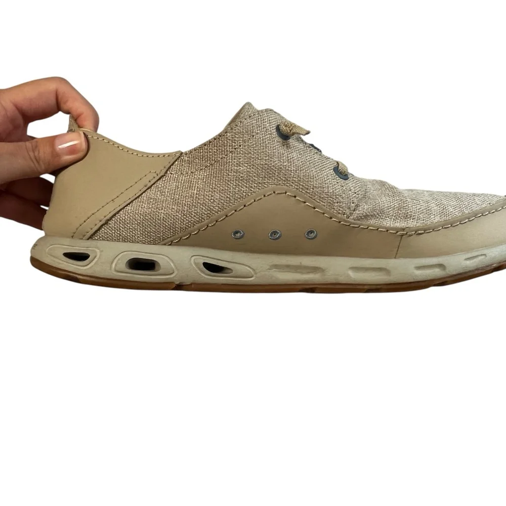 Columbia PFG Techlite Boat Shoes Men’s 12 Tan Linen Omni-Shield Fishing Casual